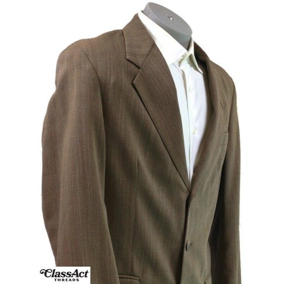 CESARANI MEN'S Sport Coat Blazer Suit Jacket Brown Striped 3 Btn Wool 40R - Picture 2 of 7
